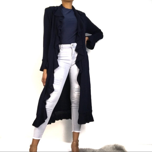 St. John Jackets & Blazers - St. John - Navy Blue Long Ruffled Cardigan